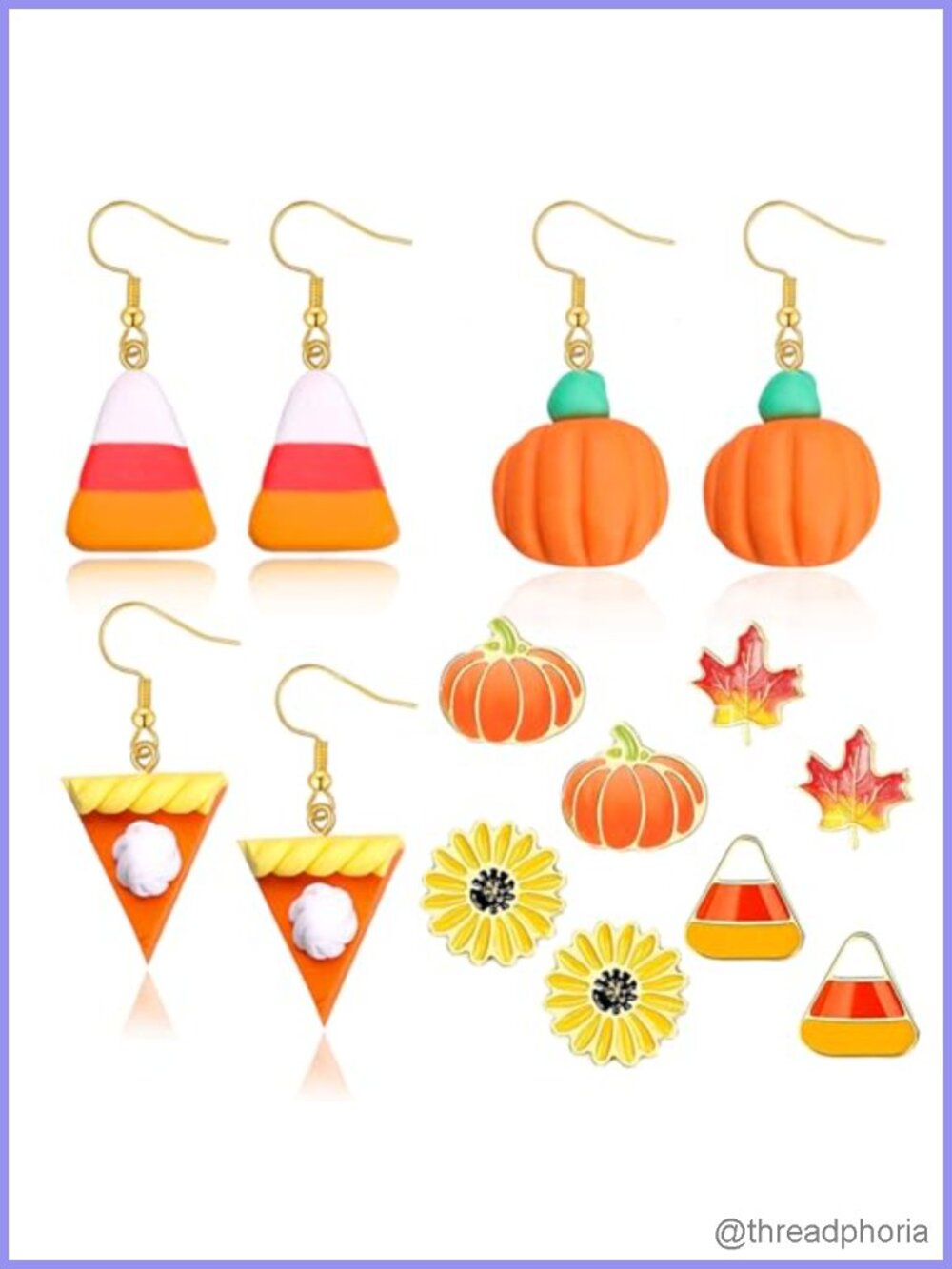 7 Pairs Fall Thanksgiving Earrings Polymer Clay Alloy Stud Dangle Set